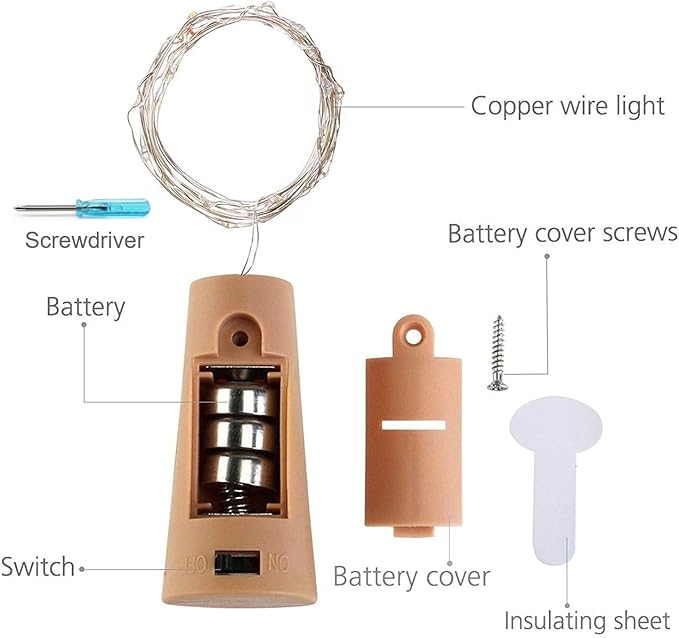 Wine Bottle Lights with Cork 15Pack 10 LED 40 Inches Battery Operated Silver - Image 2