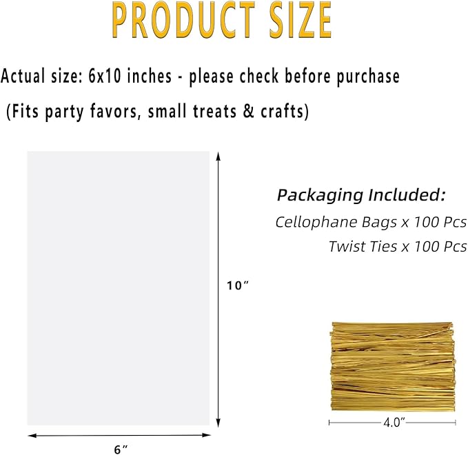 SUREHOME Cellophane Bags, 100 Pack Clear Gift Bag Cellophane Treat Bags - Image 8