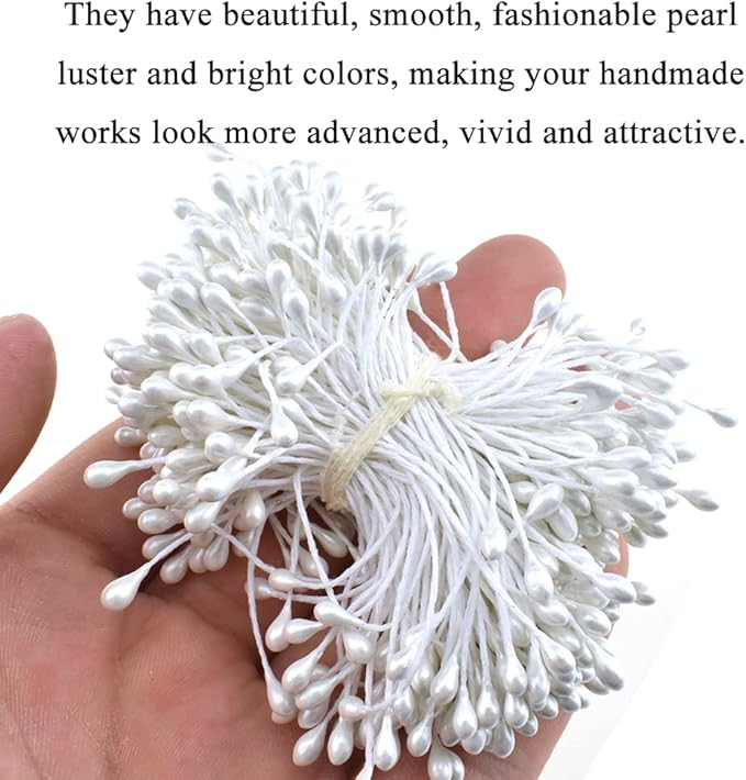 HAHIYO 700Pcs 3mm White Pearl Double Heads Flower Stamen Pistil Hand-Made - Image 5