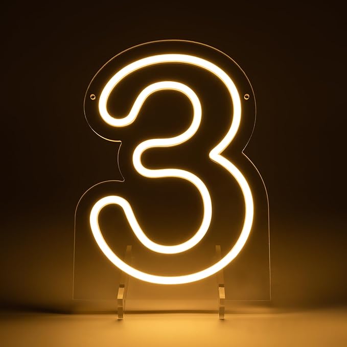 Number 3 LED Neon Sign Backdrop Birthday Party Decoration, 11.3" Height Warm - Image 4