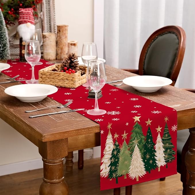 GEEORY Christmas Table Runner 13x120 Inch, Xmas Trees Snowflakes Holiday - Image 9