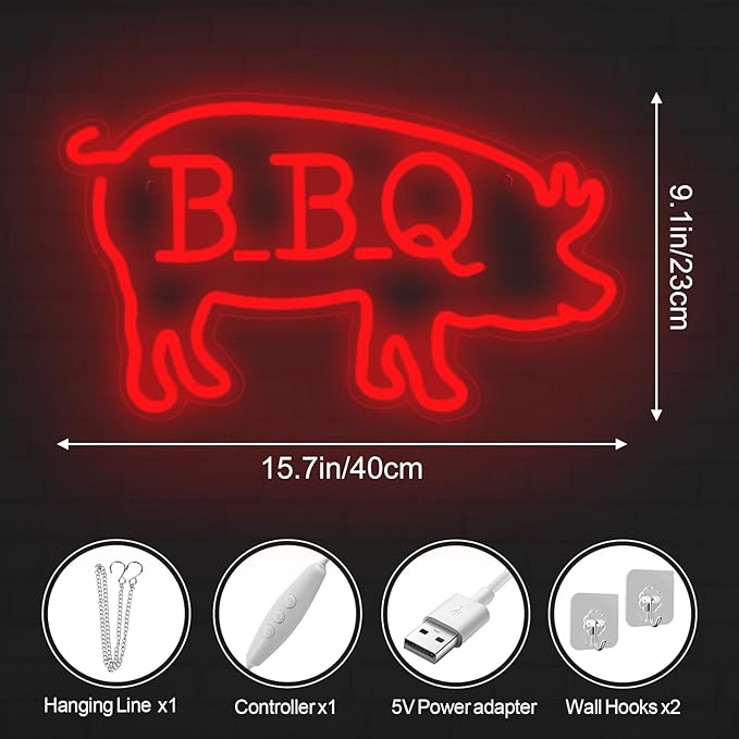 BBQ Pigs LED Neon Sign, Cute Pig LED Light - Image 3