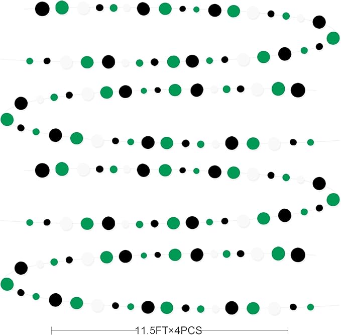 46 Ft Black Green Party Decorations Polka Dots Garlands Green and Black White - Image 2