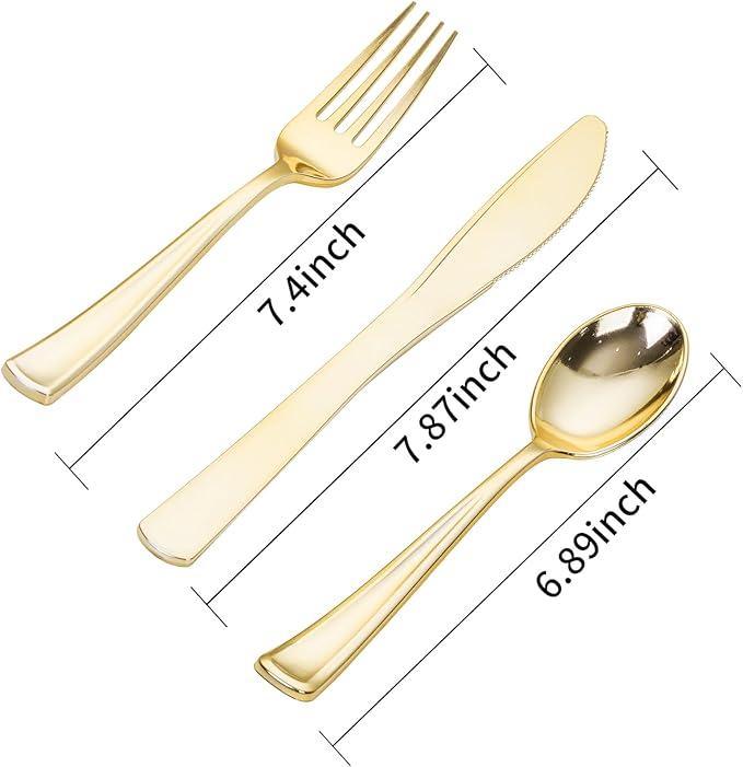 SUT 600PCS Gold Plastic Silverware, Plastic Silverware heavy duty, Disposable - Image 2
