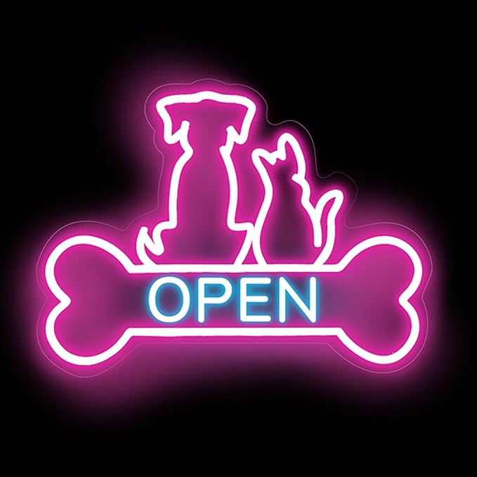 Pet Shop Open Neon Sign LED Dog And Cat Open Sign Bright Pet Grooming Salon by DMDMBSR