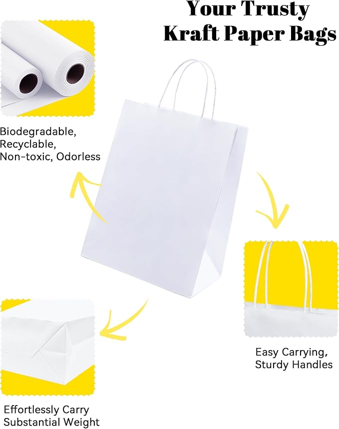 BAG BOX 50 Pack 5.9x3.1x8.25 Inch White Gift Bags - Image 2