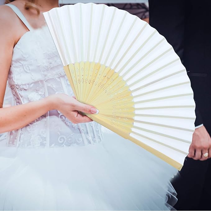 Aneco 18 Pieces White Handheld Cloth and Bamboo Folding Fans - Image 7