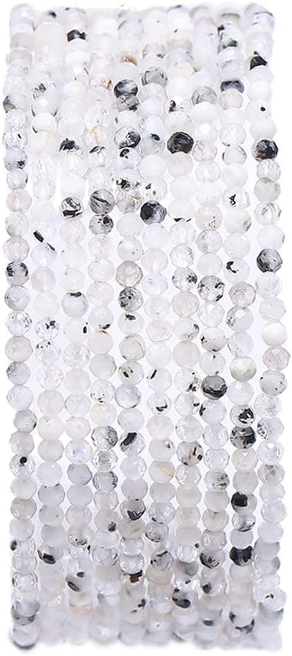 Faceted Natural White Spectrolite Stone Round Loose Semi Gemstone Beads by Beadia
