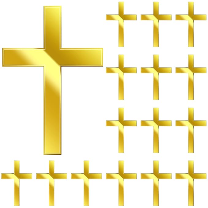 Blulu 16 Pieces Baptism Cake Toppers Crossing Cupcake Toppers Gold Mirror by Blulu