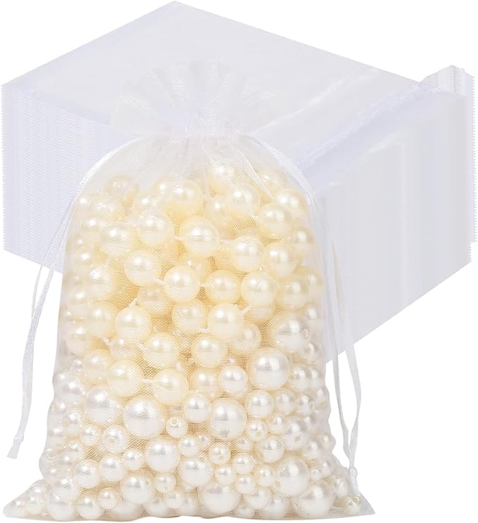 Hopttreely White Sheer Organza Bags, 4x6 inch 50PCS Mesh Bags Drawstring Gift by Hopttreely