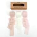3 Rolls Nude & Cream White Handmade Chiffon Ribbon, 1.5" x 21Yd Frayed Fringe by KEOSREE