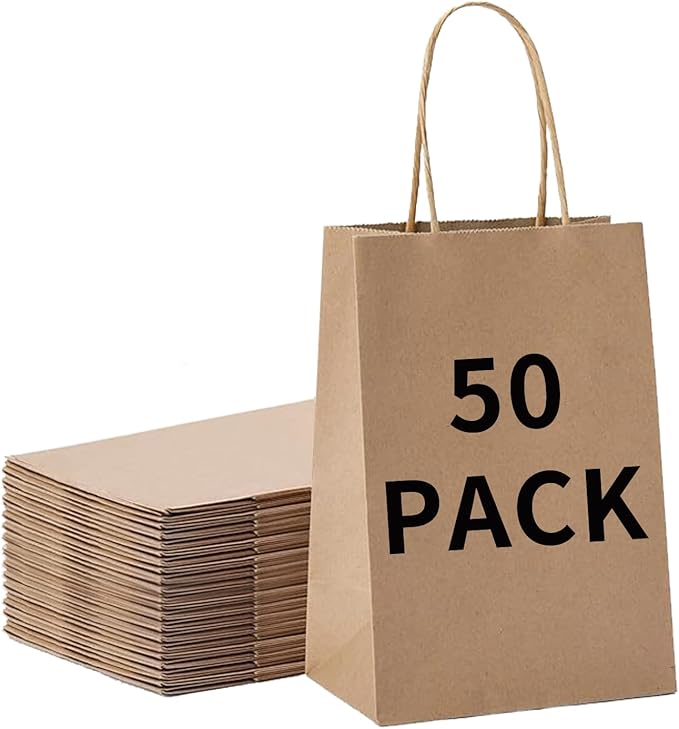 BAG BOX 50 Pack 5.9x3.1x8.25 Inch Brown Gift Bags by BAGBOX