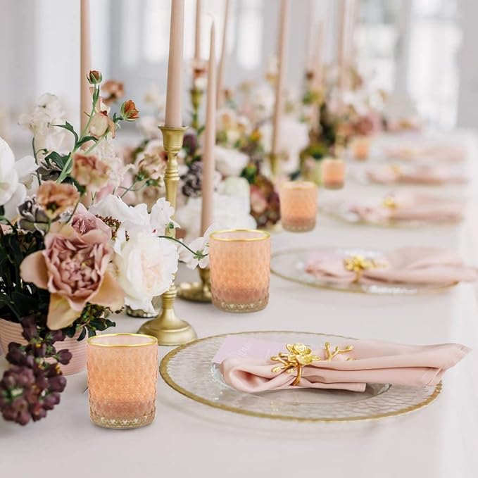 SHMILMH Pink Votive Candle Holders Set of 12, Vintage Glass Tealight Candle - Image 2