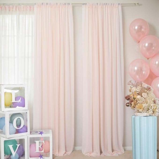 DUOBAO Peach Chiffon Backdrop Curtain-2 Panels 29"x120" Wedding Chiffon by DUOBAO