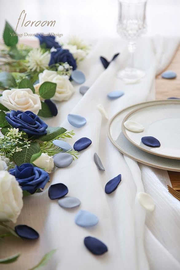 Floroom 500pcs Rose Petals Dusty Blue Navy Faux Silk Flower Petals - Image 2