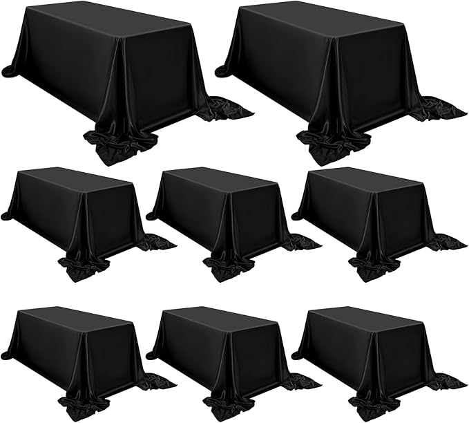 8 Pack Satin Tablecloth 90 x 156 Inch Black Rectangle Silky Satin Table Cover by FXKS