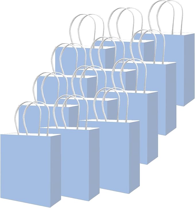 qiqee 50-Packs Gift Bag with Handles Bulk Light Blue Paper Bags Multiple Uses - Image 2