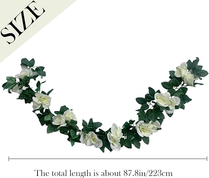2 Pack Artificial Rose Vine Garland Fake Roses Flowers Plants Vines Hanging - Image 3
