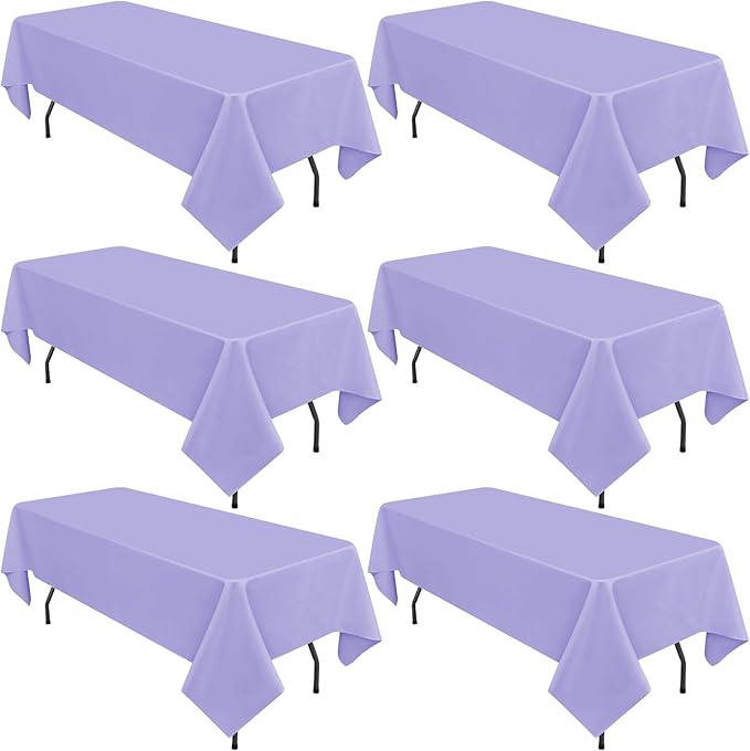 6 Pack Lavender Tablecloths for 8ft Rectangle Tables 60 x 126 Inch by REWOMC