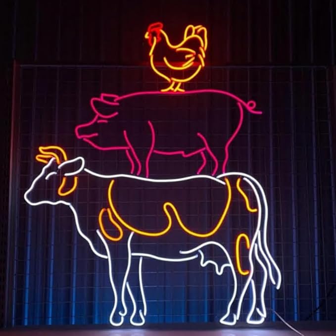 Cow Pig Chicken Farm & BBQ Restaurant Led Sign, Custom Neon Sign, Barbecue - Image 4