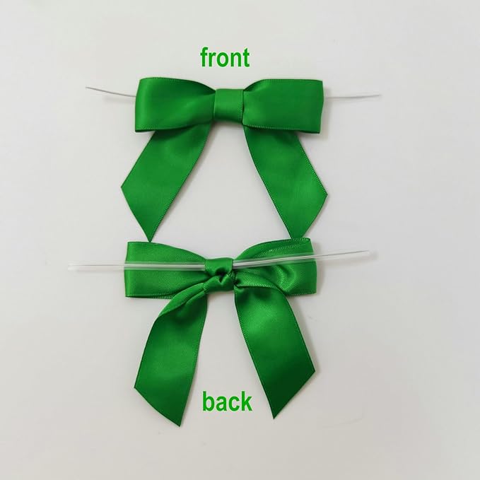 50pcs 3-1/2" Green Satin Ribbon Bows - Image 4