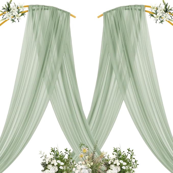 MLMC Sage Green Wedding Arch Draping Fabric 2 Panels 29" x 20 FT Extra Long - Image 4
