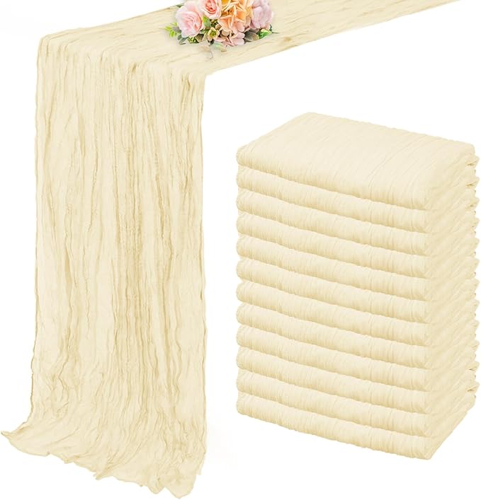 10FT 12 Pack Beige Cheesecloth Table Runner 20 x 120 Inch Long Rustic Gauze by FoliafeelHome