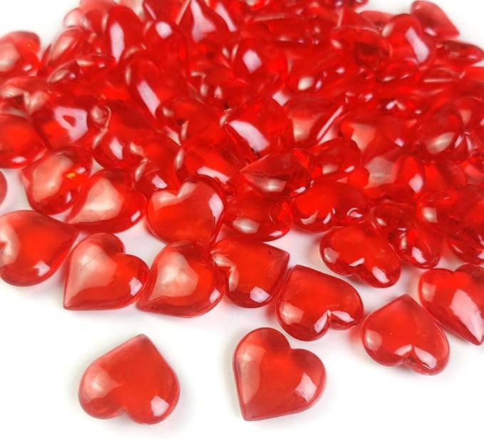 200 PCS Red Acrylic Hearts for Shaped Crystals Fake Heart Gems for Vase Fillers - Image 6