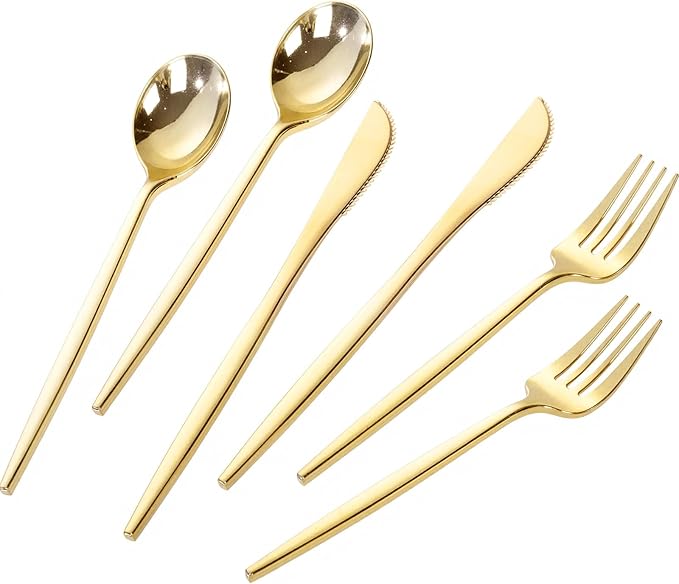 PULOTE 300PCS Gold Plastic Silverware Set Disposable by PULOTEpartywareWesupplyproductsandyouenjoylife