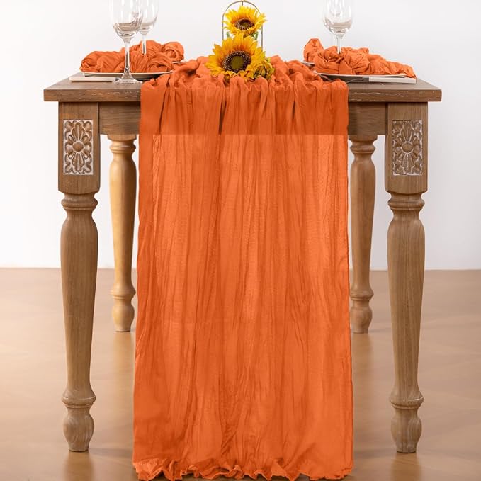 Orange Cheesecloth Table Runner 4 Pack Halloween Orange Table Runners Boho - Image 2