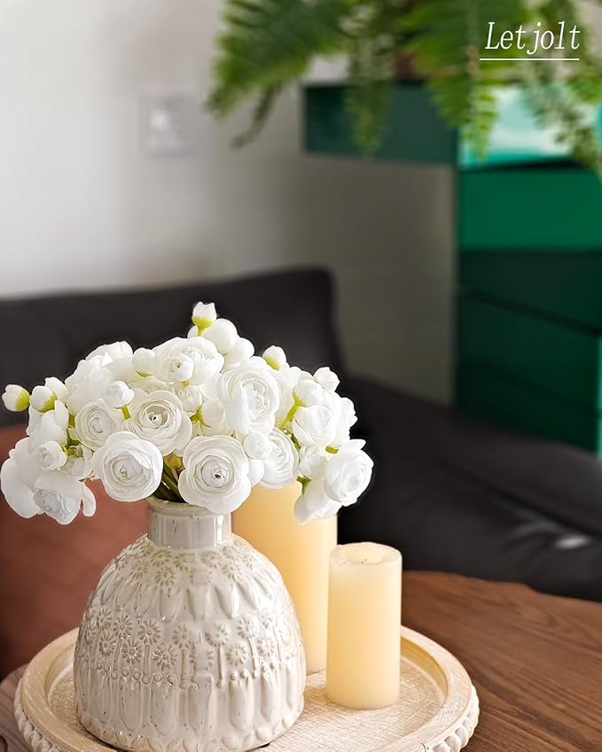 Letjolt Ranunculus Artificial Flower White Silk Flowers Faux DIY Bouquet - Image 5