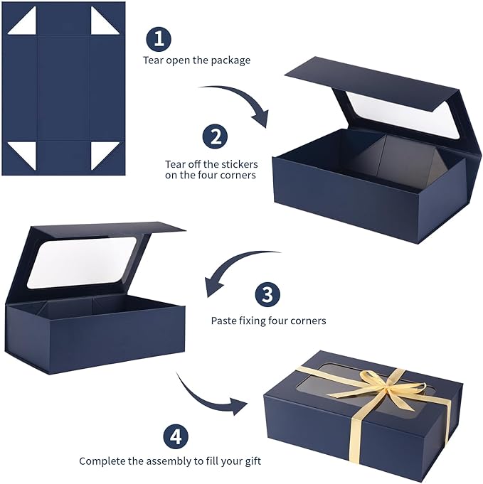 Blue Large Gift Boxes with Window, 13.5"x9"x4.3" Bridesmaid Boxe - Image 5