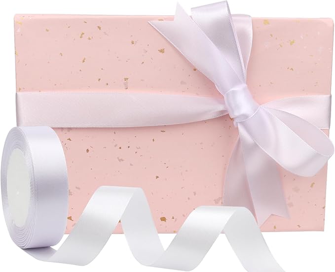 White Solid Satin Ribbon 1 Inch 25 Yards Solid Polyester Fabric Ribbon - Image 5