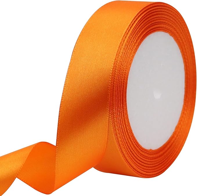 Orange Solid Satin Ribbon 1 Inch 25 Yards Solid Polyester Fabric Ribbon by Riunbb