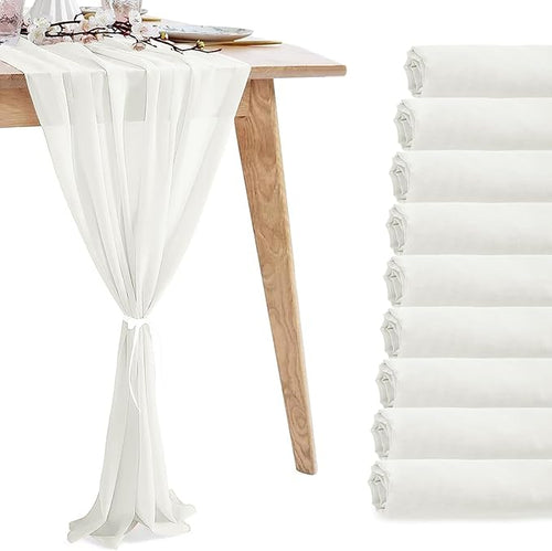 10 Pack 10ft White Chiffon Table Runners Wedding Table Runner Sheer Romantic by VZZNN
