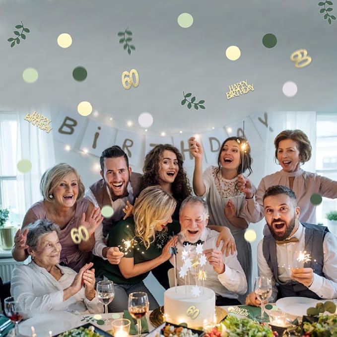 Sage Green 60th Happy Birthday Confetti, 60th Birthday Table Decorations - Image 4