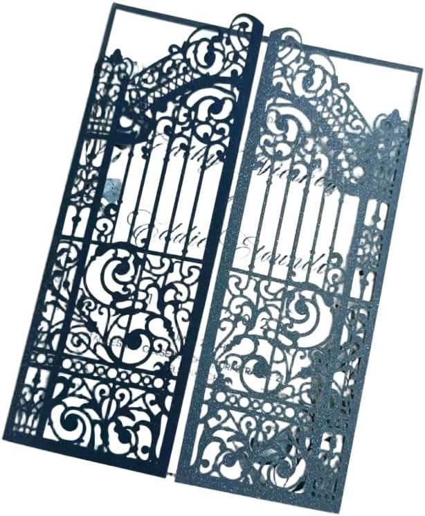 MillaSaw Navy Blue Wedding Invitation Gate Laser Cut Card Marriage Engagement - Image 6
