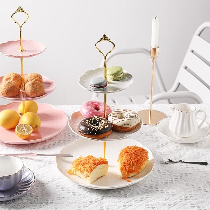 Sweejar 3 Tier Ceramic Cake Stand Wedding, Dessert Cupcake Stand - Image 2