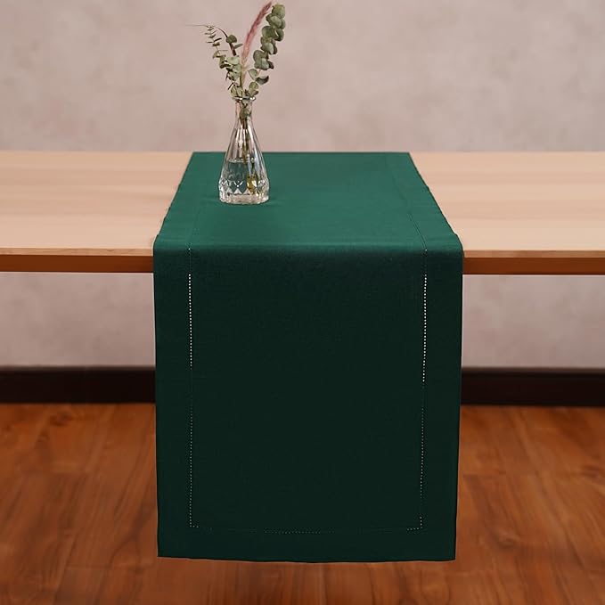 Green Table Runner 90 Inch – Cotton Linen Hemstitch Farmhouse Table Runner - Image 3