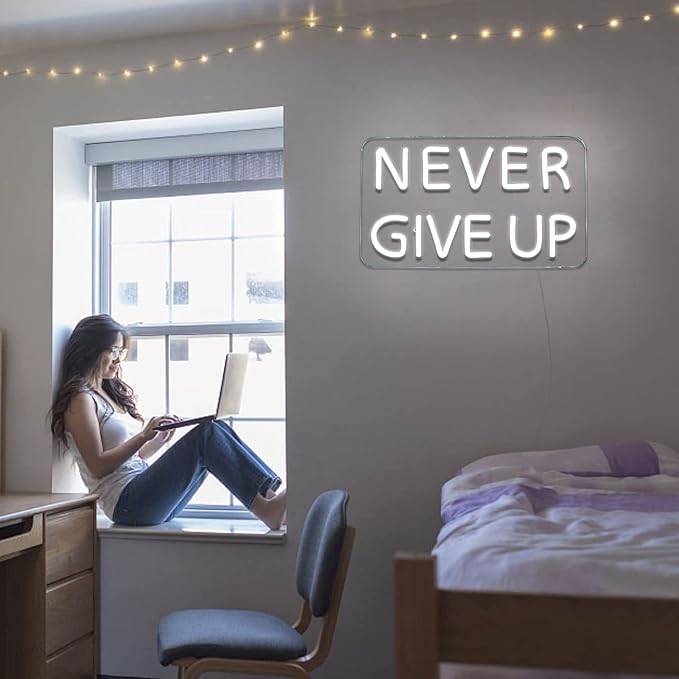 Never Give Up Neon Sign for Wall Decor, Inspire Slogan for Study Room Decoration - Image 4