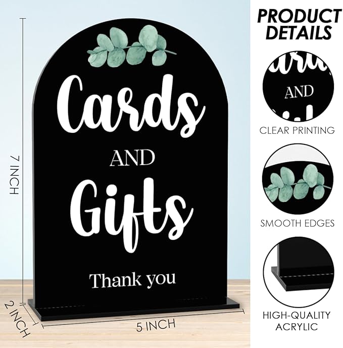 Black Cards and Gifts Sign for Wedding, Wedding Engagement Bridal Shower Baby - Image 2