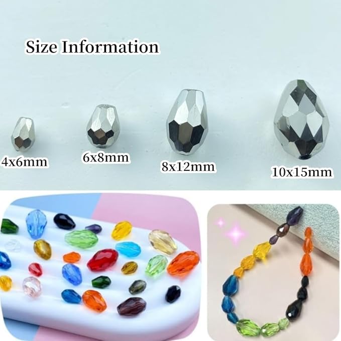 130pcs 6x8mm Teardrop Crystal Glass Beads Vertical Hole Faceted Glass Teardrop - Image 2