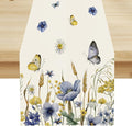 Floral Table Runner, Spring Watercolor Flower Plants Nature Butterfly Table by ShiTingYu