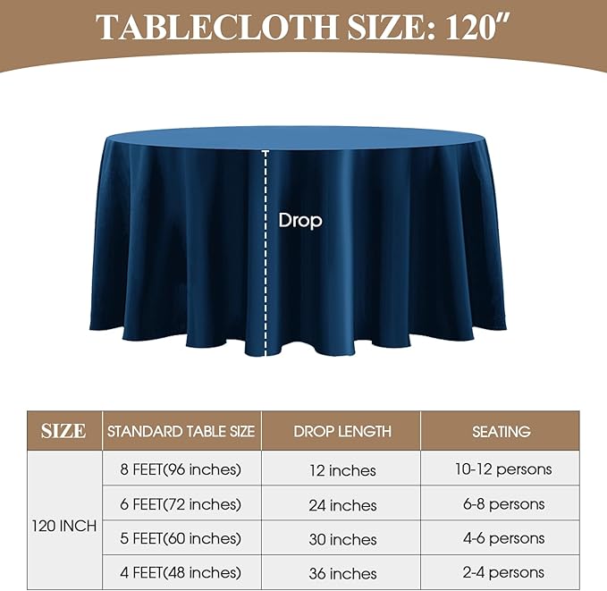 Round Tablecloth 120 Inch Tablecloth 6 Pack Navy Blue Table Cloths Washable - Image 6