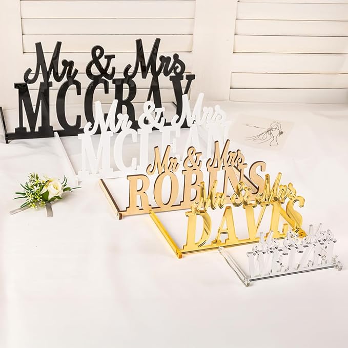callie Personalized Mr and Mrs Wedding Table Name Sign, Custom Wooden Acrylic - Image 2