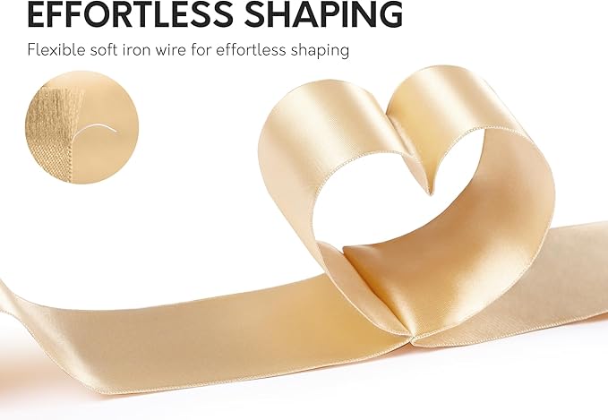 Champagne Gold Satin Ribbon Double-Faced Wired Ribbons - Image 3