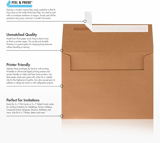 LUXPaper A7 Invitation Envelopes | Peel & Press | 5 1/4" x 7 1/4" | Copper - Image 8
