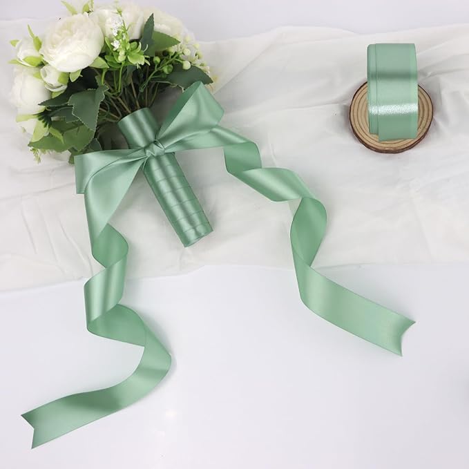 Sage Green Solid Satin Ribbon 1-1/2 Inch 50 Yards Solid Polyester Fabric Ribbon - Image 6