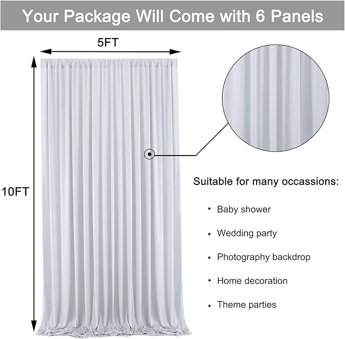 30 ft x 10 ft Wrinkle Free Silver Backdrop Curtain - Image 3