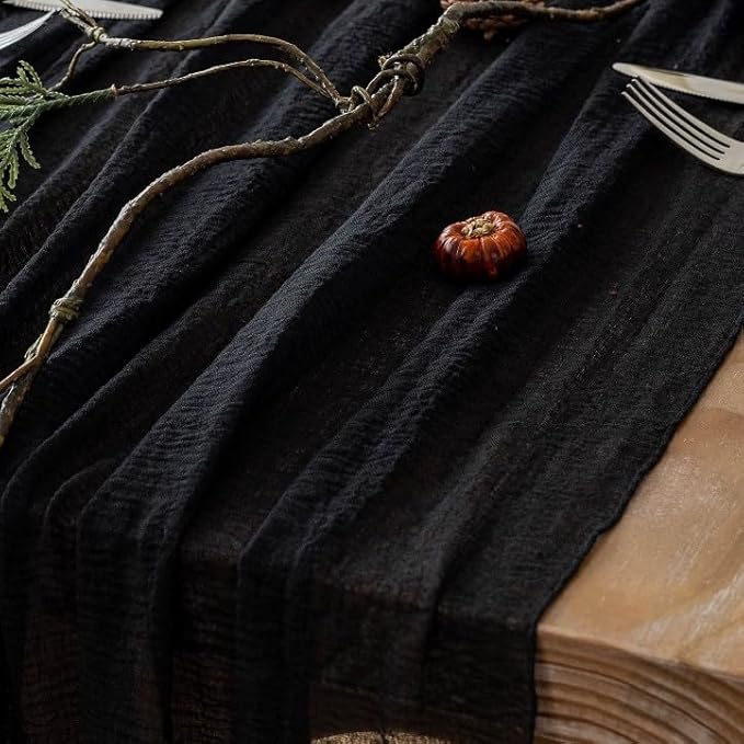3pcs Halloween Table Runner Black Cheesecloth Gauze Rustic Premium Cotton - Image 2